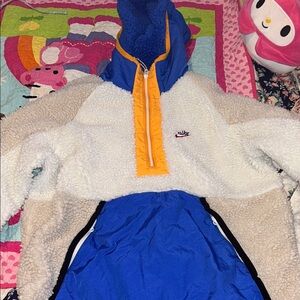 Nike Cream Sherpa Pullover with Blue and Orange Accents